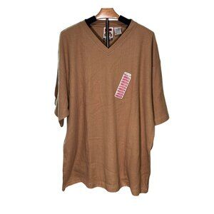 Mos Sport Club XL Tan Ribbed V-Neck T-Shirt Cotton